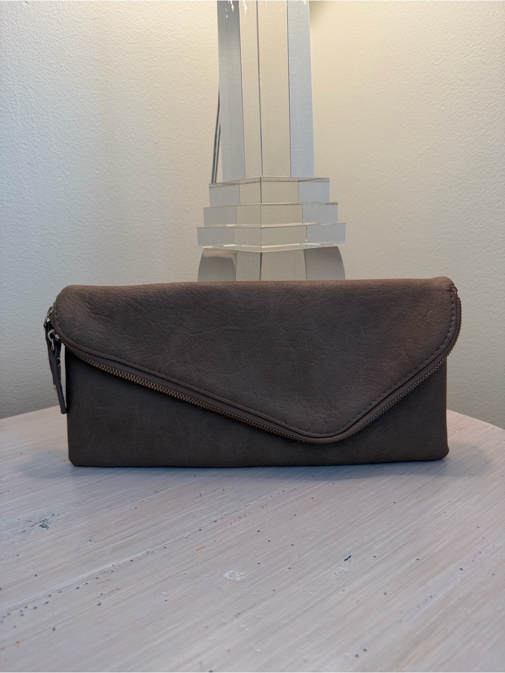 Urban Expressions Brown Envelope Clutch with Diagonal Zip